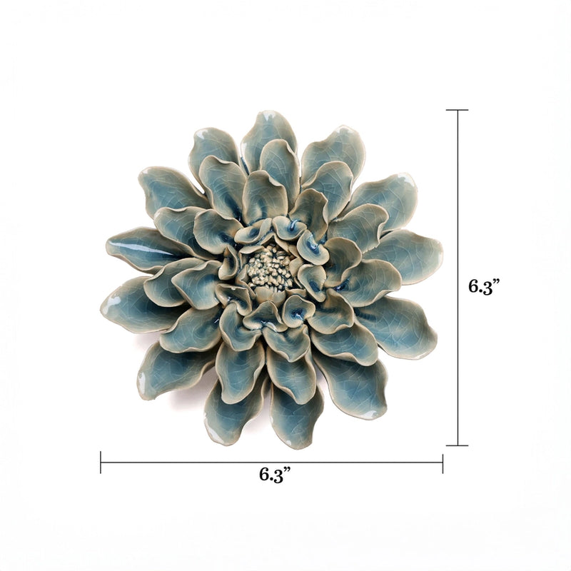 English Garden Ceramic Flower Wall Art in Teal Dahlia, from Chive