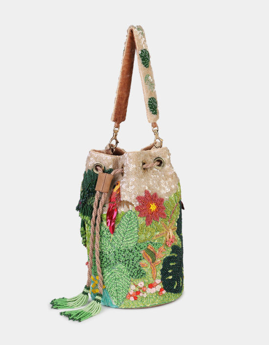 Tropical Forest Bucket Bag in Green, from Olivia Dar