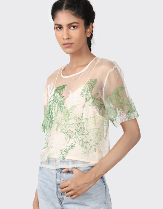 Tropical Organza T-Shirt in Green, from Olivia Dar