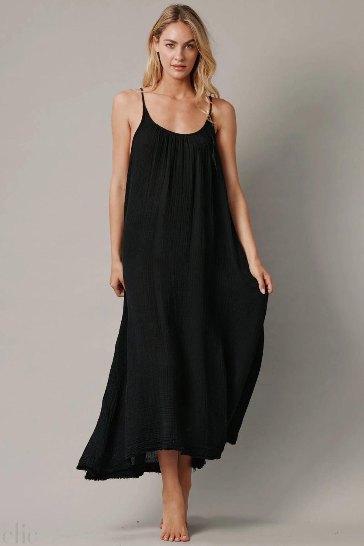 Tulum Gauze Dress in Black, from 9 Seed