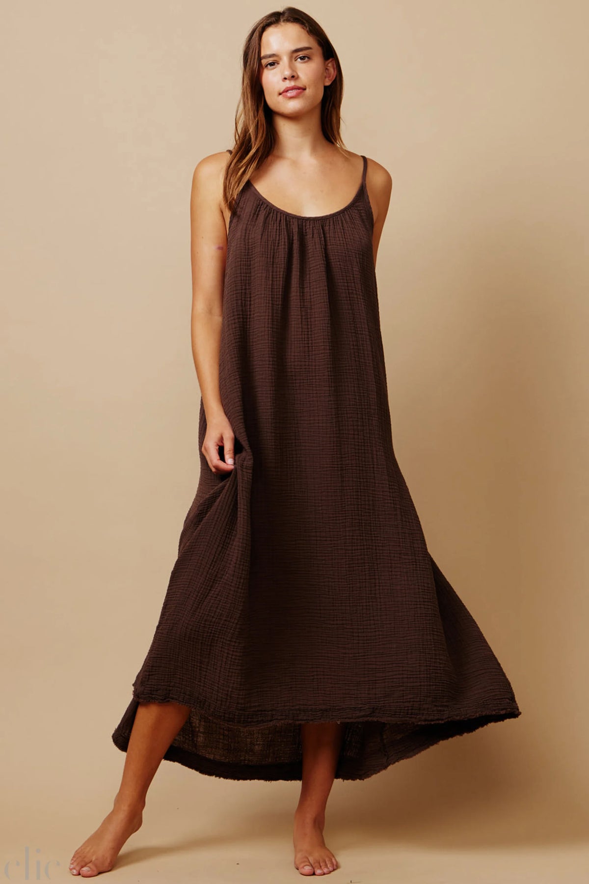 Tulum Gauze Dress in Chocolate, from 9 Seed