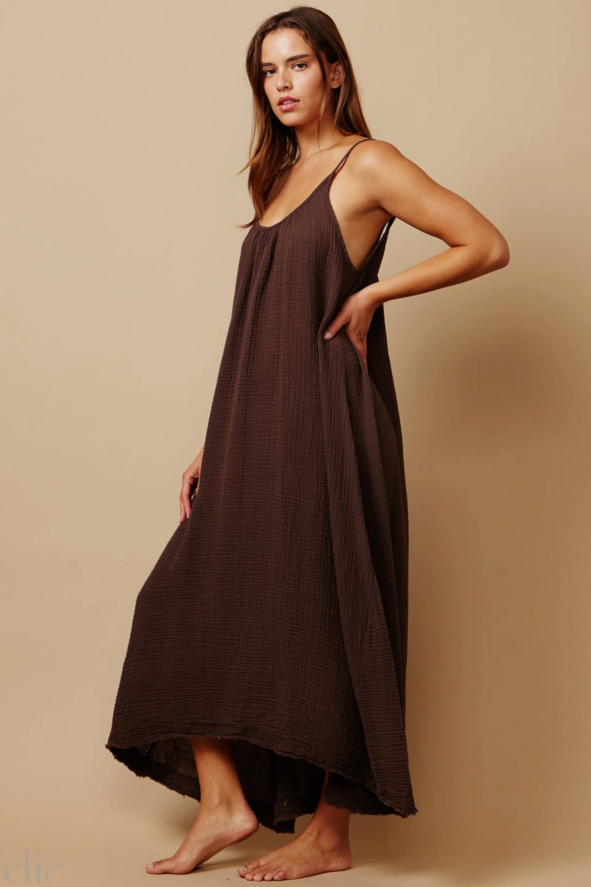 Tulum Gauze Dress in Chocolate, from 9 Seed
