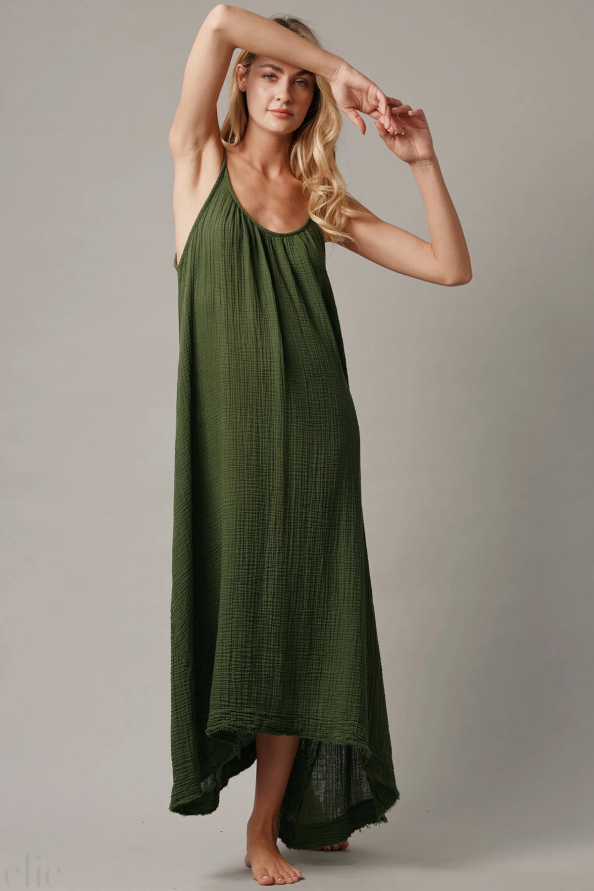 Tulum Gauze Dress in Moss, from 9 Seed