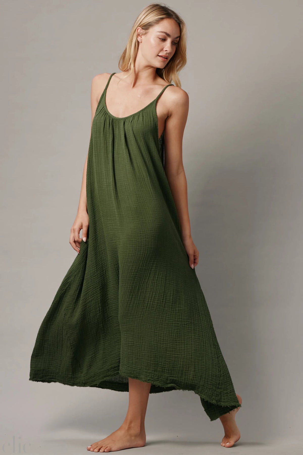 Tulum Gauze Dress in Moss, from 9 Seed