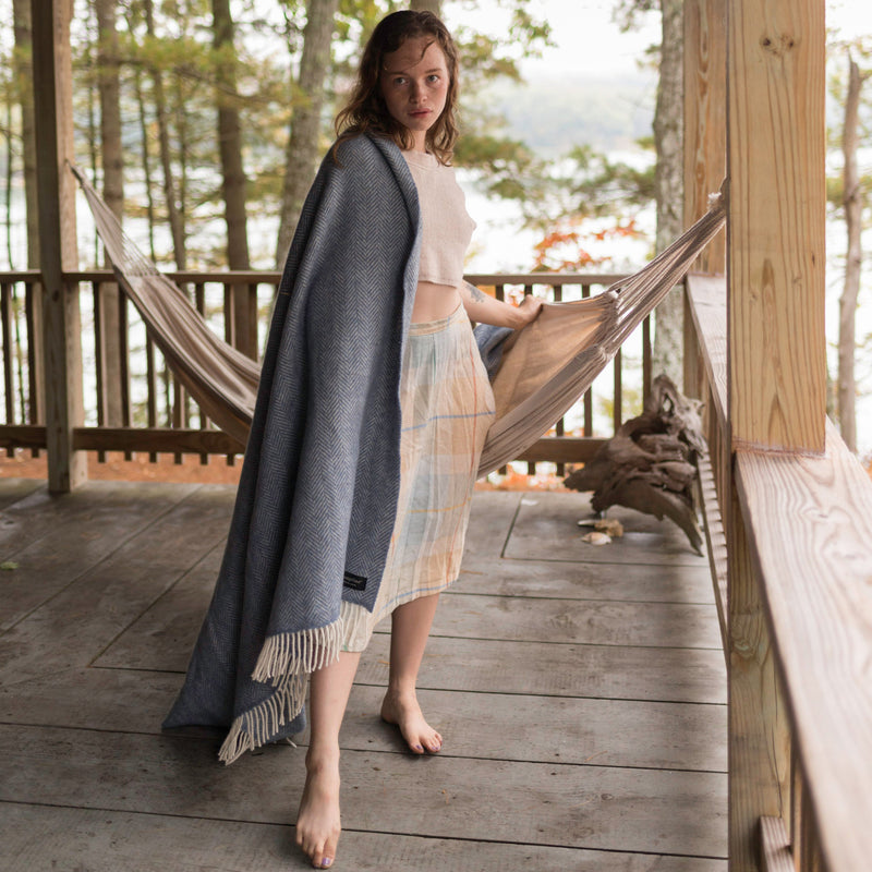 Herringbone With Cashmere Throw in Twilight, from Evangeline Linens