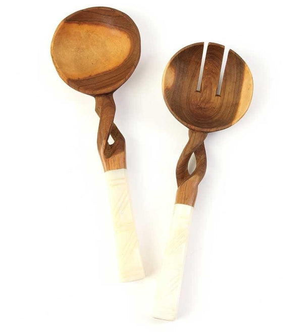Twisted Olivewood Servers with Carved Bone Handles