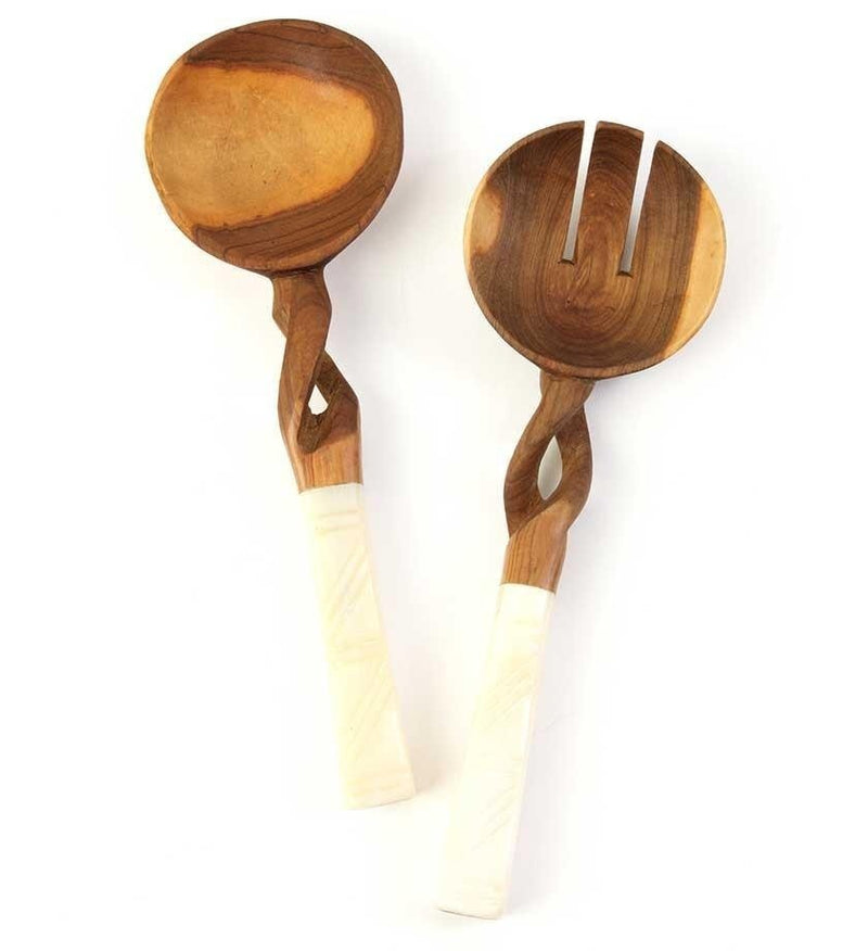 Twisted Olivewood Servers with Carved Bone Handles