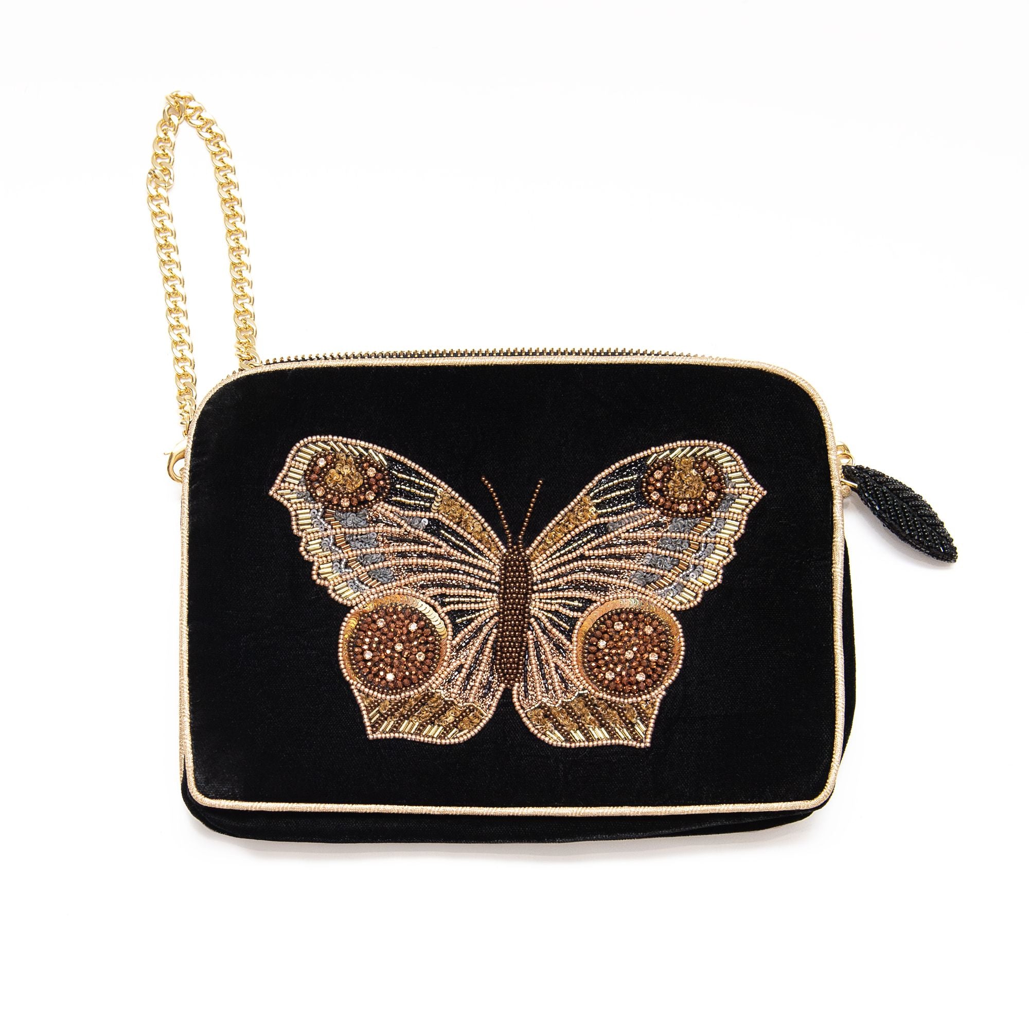 Butterfly Velvet Sling Back Bag in Black, from Olivia Dar