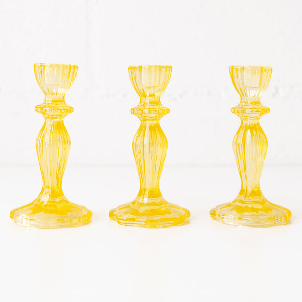 Glass Candlestick Holder in Yellow, from Talking Tables