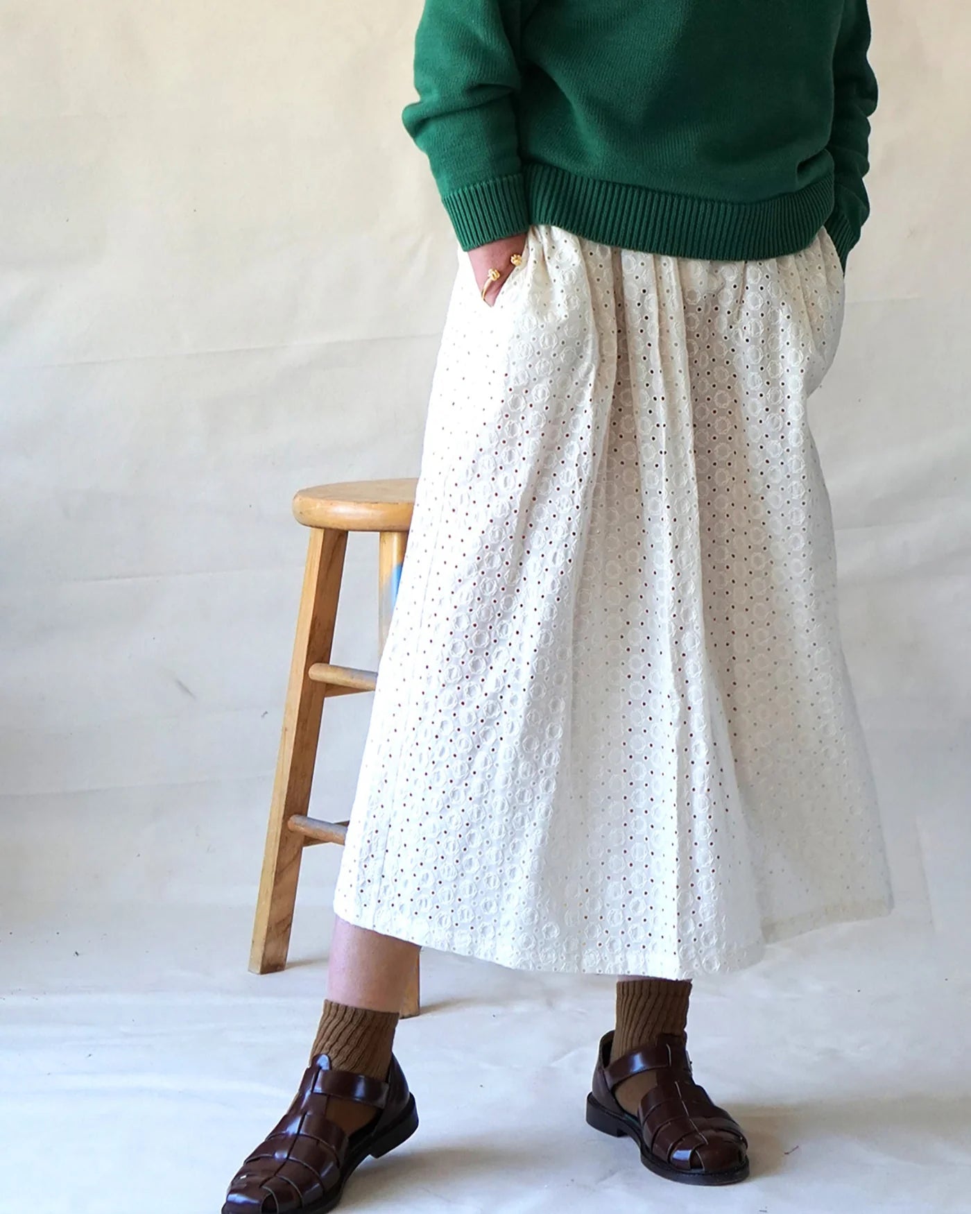 Uma Embroidered Skirt in Ivory, from Proche