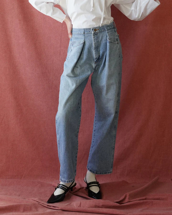 Upcycled Front Pleat Denim Jeans, from Proche