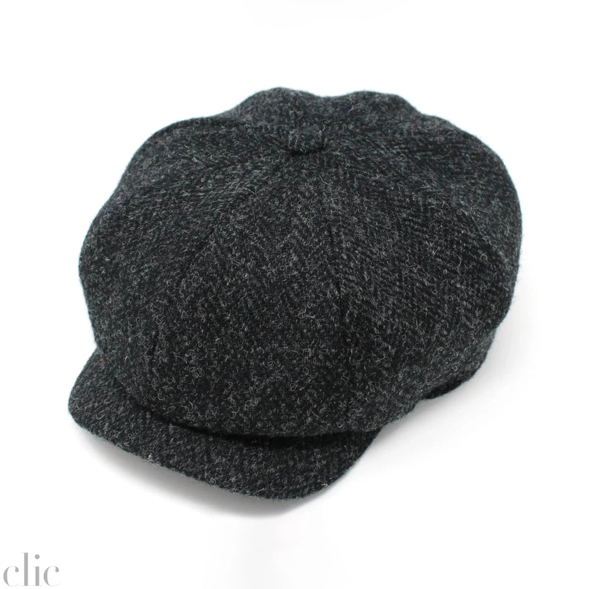 JP Tweed Cap in Black and Charcoal Herringbone, from Hanna Hats