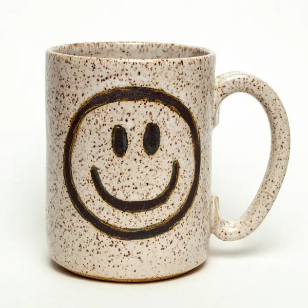 Ceramic Smiley Face Mug in Beige, from White Squirrel Clayworks