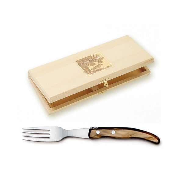 Berlingot Box of 5 Steak Forks in Cappuccino, from Claude Dozorme