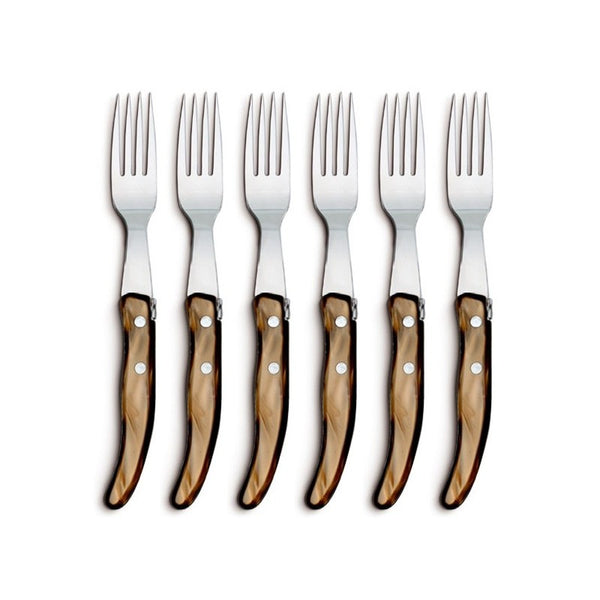 Berlingot Box of 5 Steak Forks in Cappuccino, from Claude Dozorme