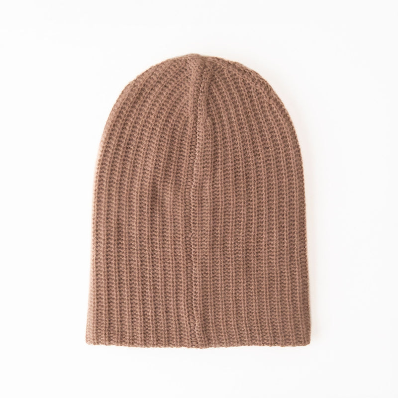 Cashmere Luxe Ribbed Beanie in True Camel, from White & Warren