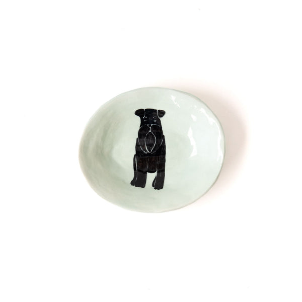 Small Oval Schnauzer Dish in Green and Black, from Gemma Orkin Ceramics