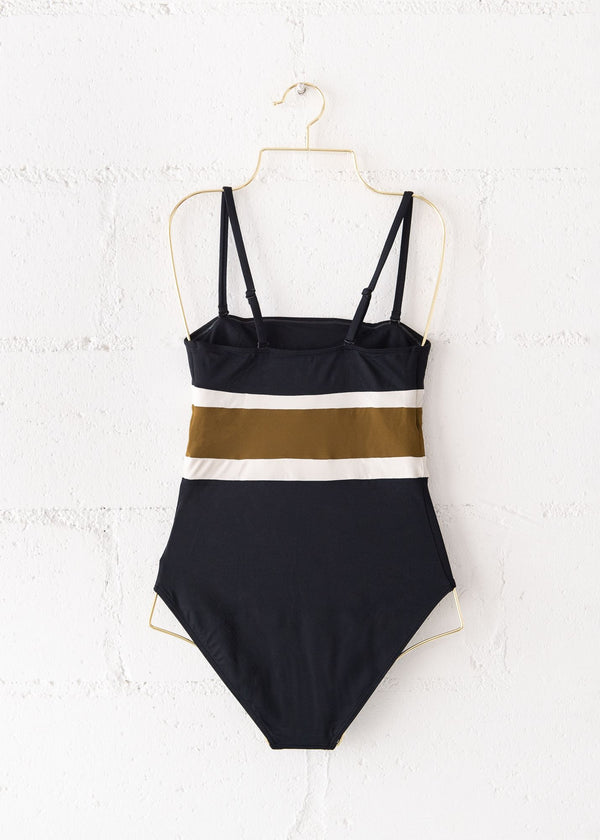 Bandeau One Piece Bathing Suit in Noir Vermeil, from DNUD