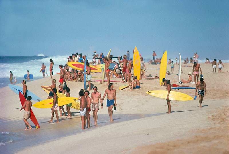 Surfers Gather, Pipeline, Oahu, Hi 1974 by Jeff Divine